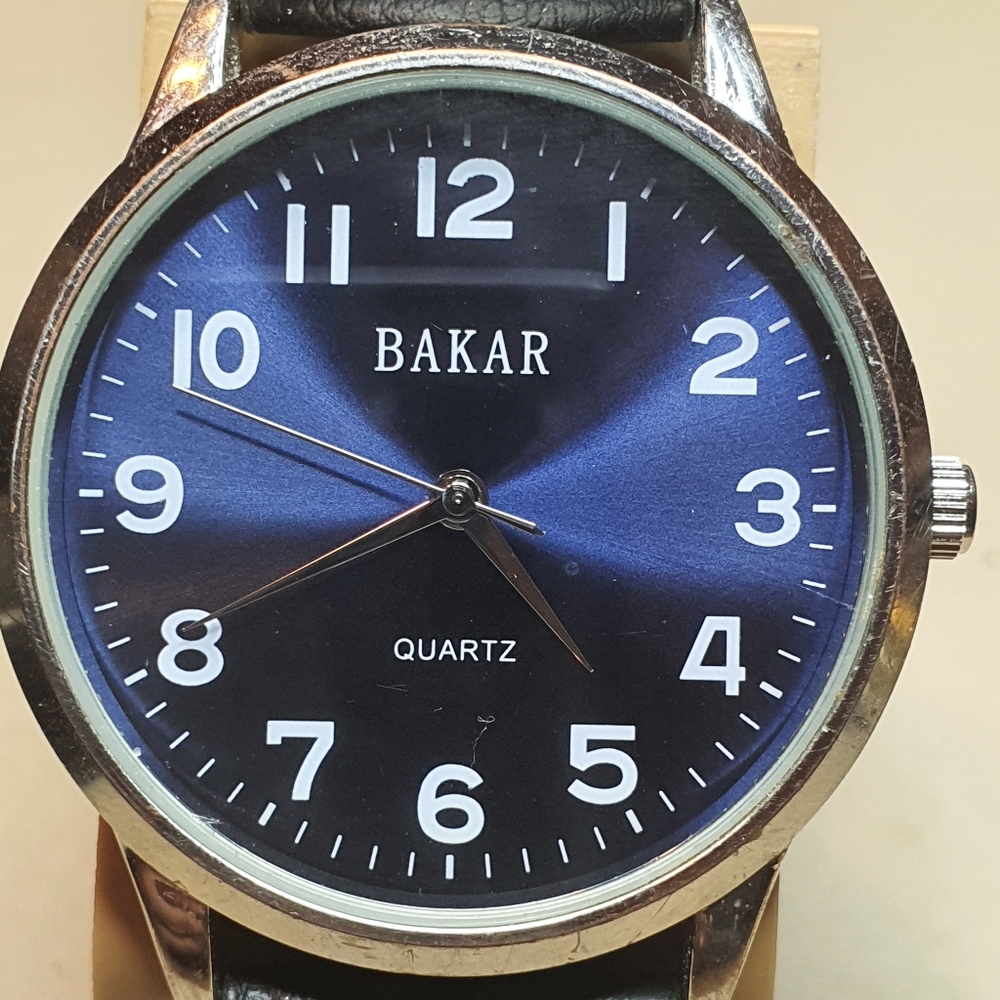 10/$20 Bakar Quartz Silver/Blue Leather Men's Watch